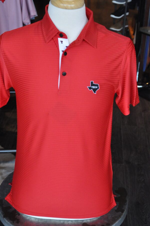 Stag Gameday-Red Tonal Stripe Double T Trim Polo Texas State