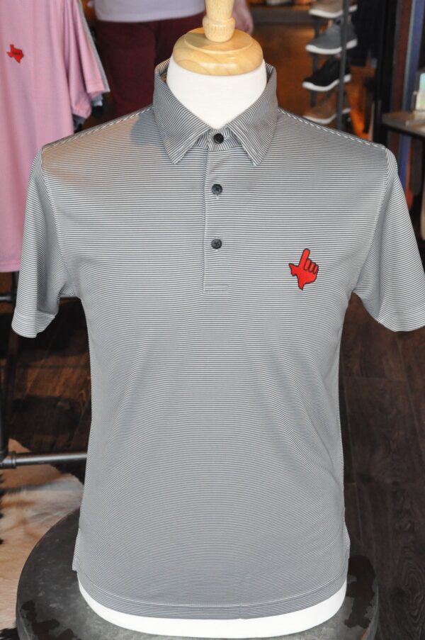 Stag Gameday-Grey 1/8 Stripe Bamboo Polo- Texas Hand