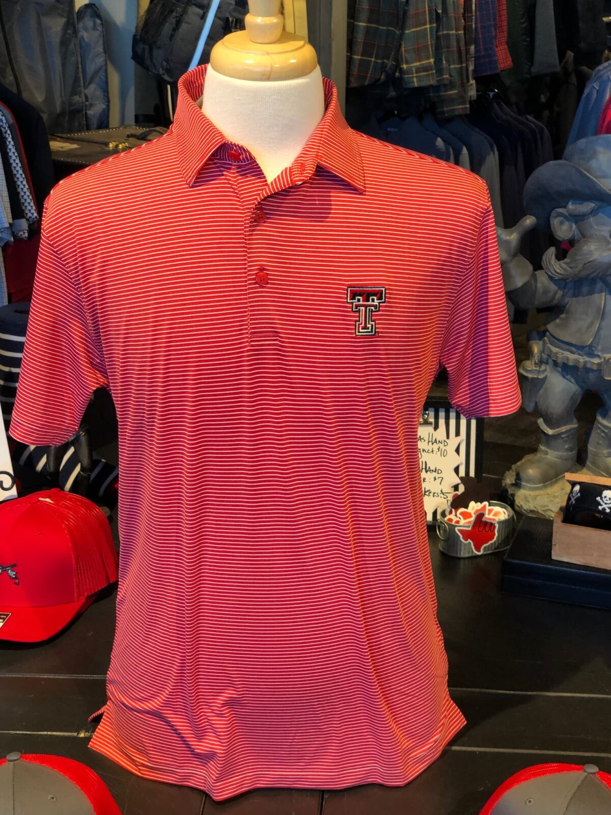 Stag Gameday-Red/White Stripe Polo- Double T - Signature Stag Menswear