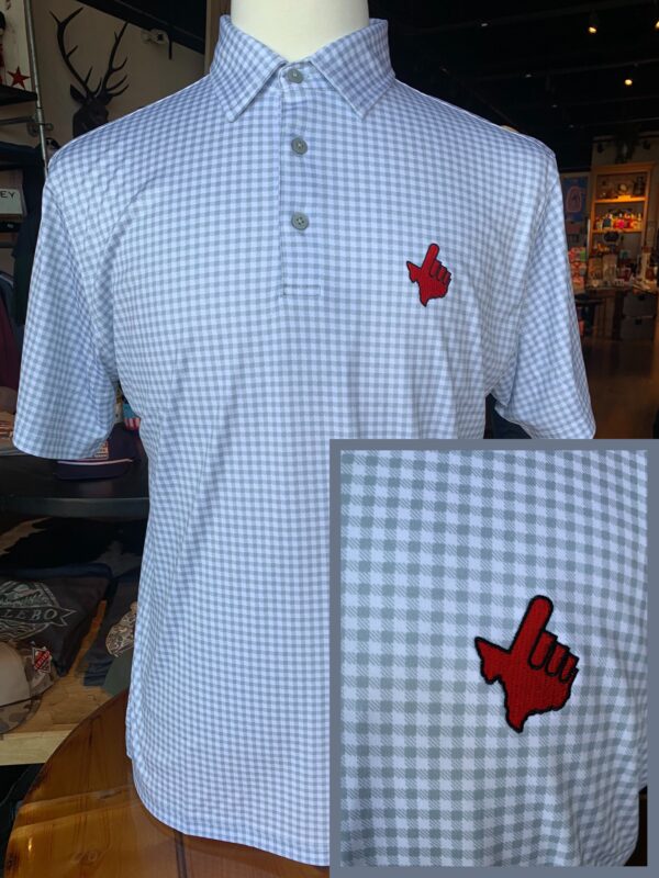 Stag Gameday-Grey/White Glen Plaid Polo- Texas Hand