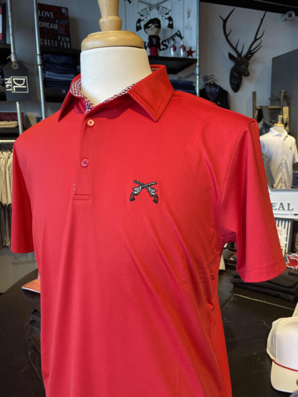 Stag Gameday-Red Houndstooth Trim Polo- Cross Guns - Image 2