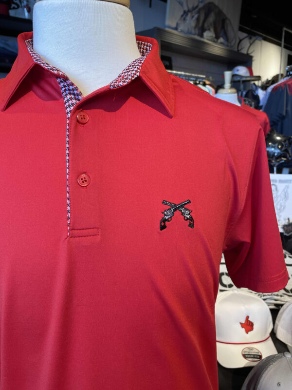 Stag Gameday-Red Houndstooth Trim Polo- Cross Guns - Image 3