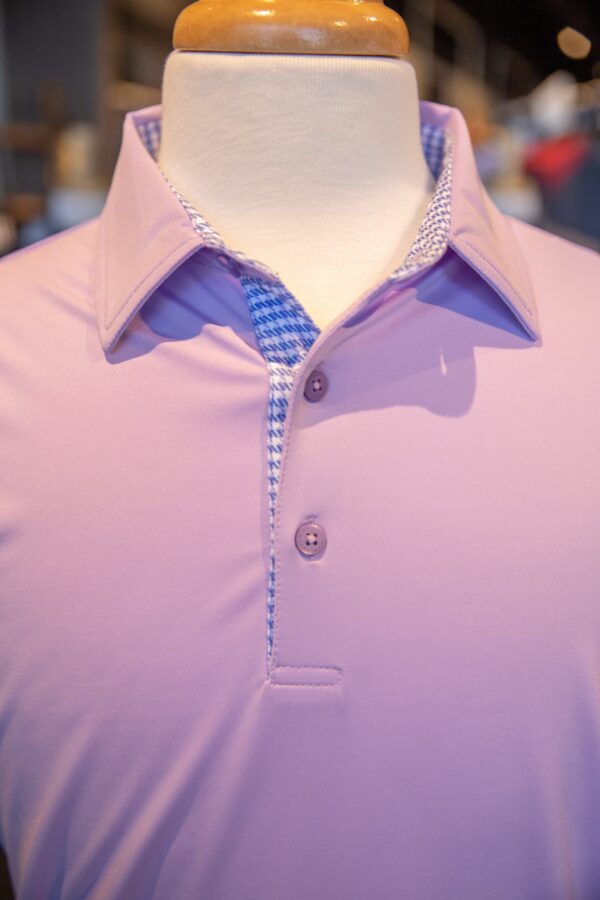 Horn Legend- Solid Lavender/Persian Blue Houndstooth Trim Polo - Image 2