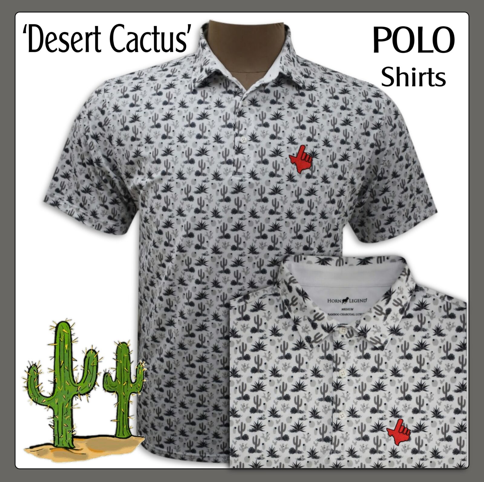 Desert Cactus Polo Shirts Texas Tech Red Raiders
