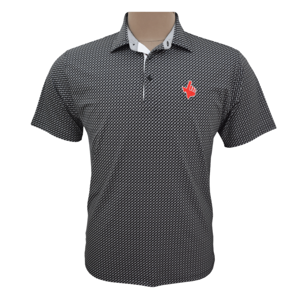 Black/Grey Cross Hatch Polo Shirt with Red Hand/White Outline