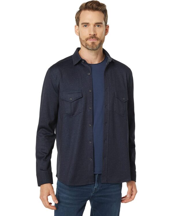 Button Front Indigo Knit Shirt For Men