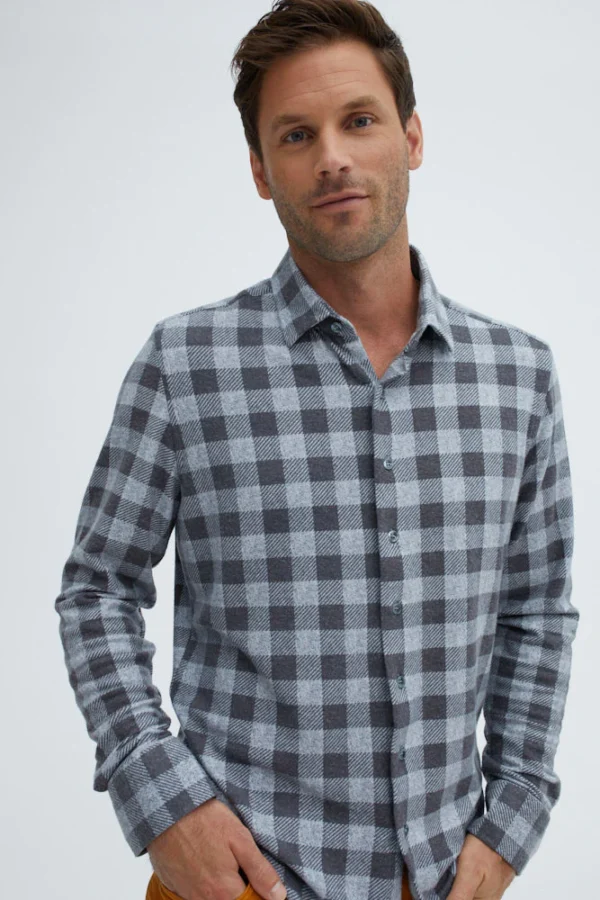 Stone Rose Grey T-Series Fleece Buffalo Check Shirts