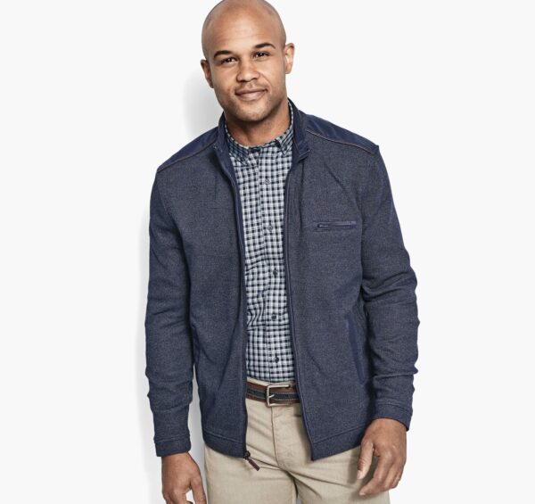 Johnston & Murphy Navy Melange Knit Full Zip Jacket. 