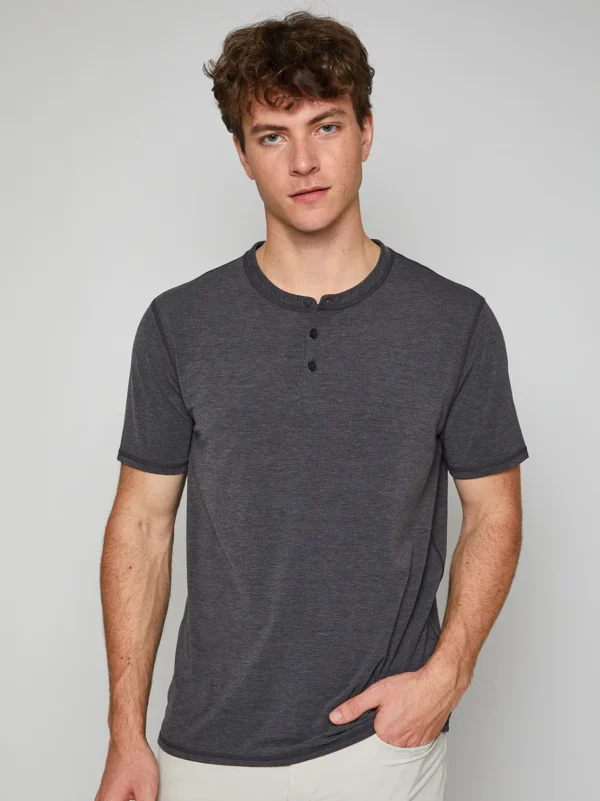 Short Sleeve Radius Henley for Men Black Heather in Lubbock