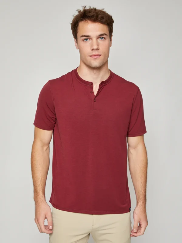 Short Sleeve Radius Henley for Men Burgundy Heather Color