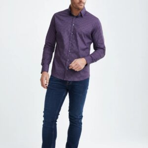 Stone Rose Purple Geometric Print Stretch Woven Shirt
