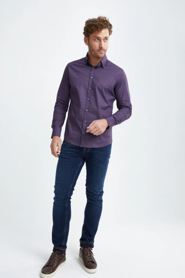 Stone Rose Purple Geometric Print Stretch Woven Shirt