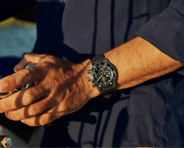 Halyard Sport Chronograph Blue Dial with Tan Leather Strap at Signature Stag