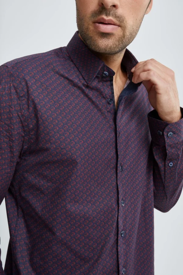 Burgundy Skull Print Woven Shirt