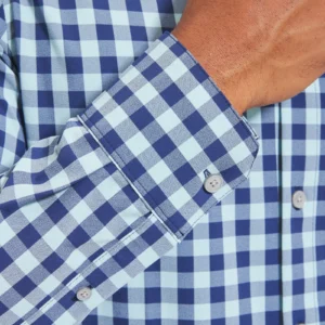 Mizzen + Main Long Sleeve Leeward Navy & Aqua Gingham in Midland Texas