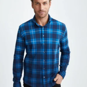Plaid Jacquard Dip Dye Knit Button-Up Shirt for Men
