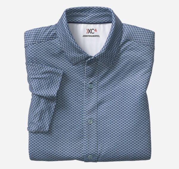 Johnston & Murphy XC4 Performance Shirt Navy Mint Button Down for Men in Lubbock and Midland Texas Stores.