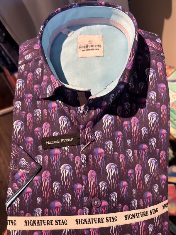 Signature Stag-S/S Button-Up Purple Jelly Fish