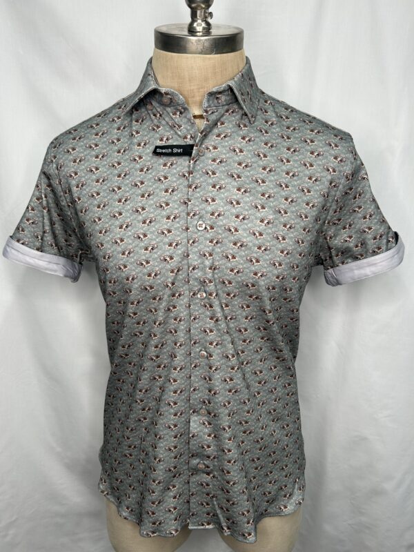 Signature Stag-S/S Button-Up Grey Vintage Cars