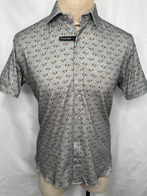 Signature Stag-S/S Button-Up Grey Vintage Cars