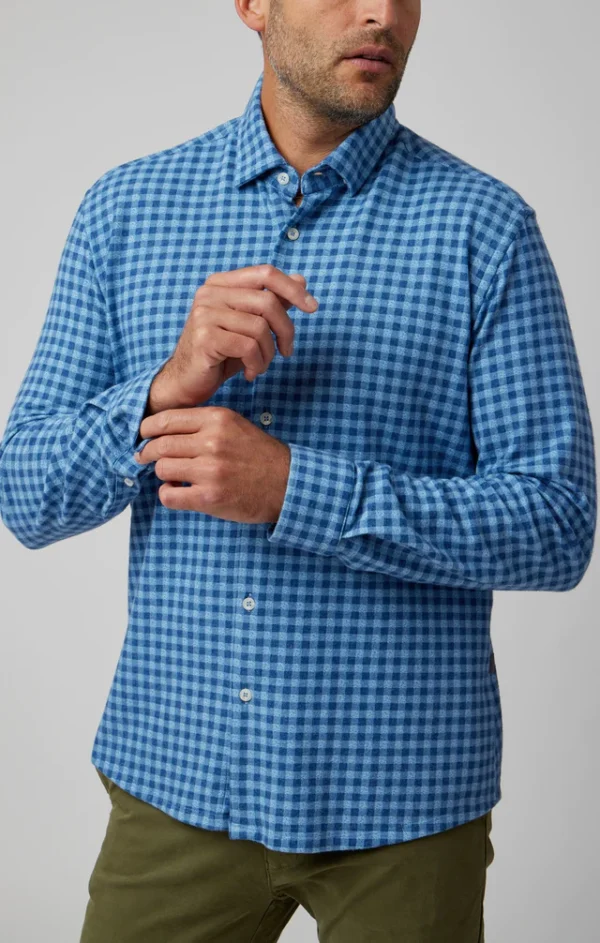 Blue Gingham Knit Long Sleeve by Stone Rose