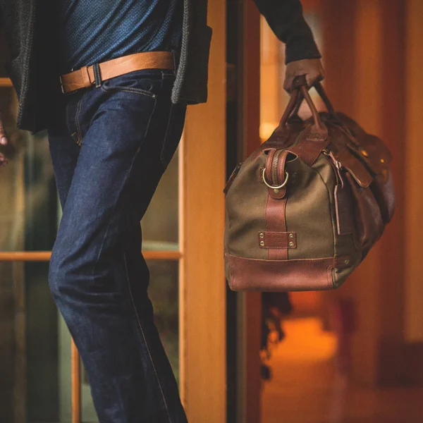 Shop Canvas & Leather Duffle Navy & Cognac for Men