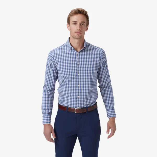 Shop Leeward Long Sleeve Dress Shirt Navy Madison Check Men