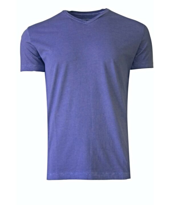 Luxury V Neck Short Sleeves Pima Cotton Mens T-shirt TVSS-4101 Purple Garment Dyed
