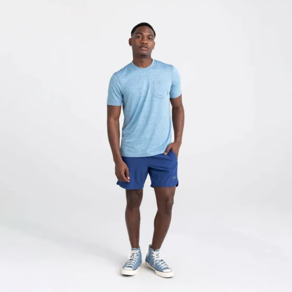 Buy Saxx DropTemp All Day Cooling Short Sleeve Crew Tee Shirts Washed Blue Heather at Signature Stag