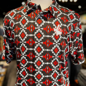 Shop Stag Gameday-Black/Red Tribal Print White Hand/Red Outline at Signature Stag Menswear. Texas Tech fans love our Tribal Print and Hand Embroidered Polo Shirts. 