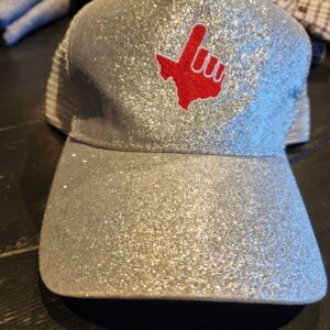 Ladies Gameday Silver Sparkle Hat Red Texas Hand