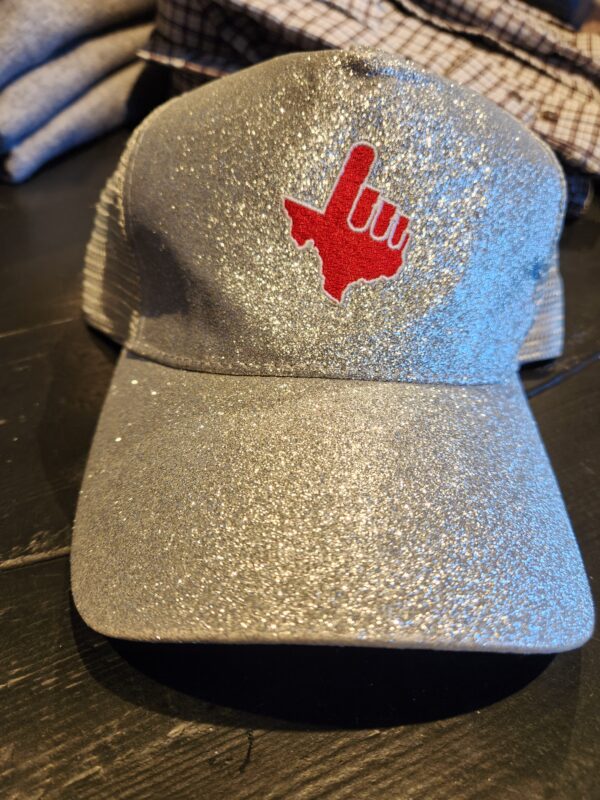 Ladies Gameday Silver Sparkle Hat Red Texas Hand