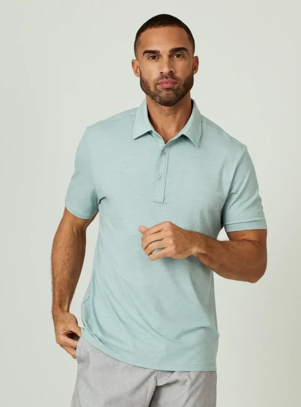 7Diamonds Nikos Short Sleeve Polo Seafoam Textured