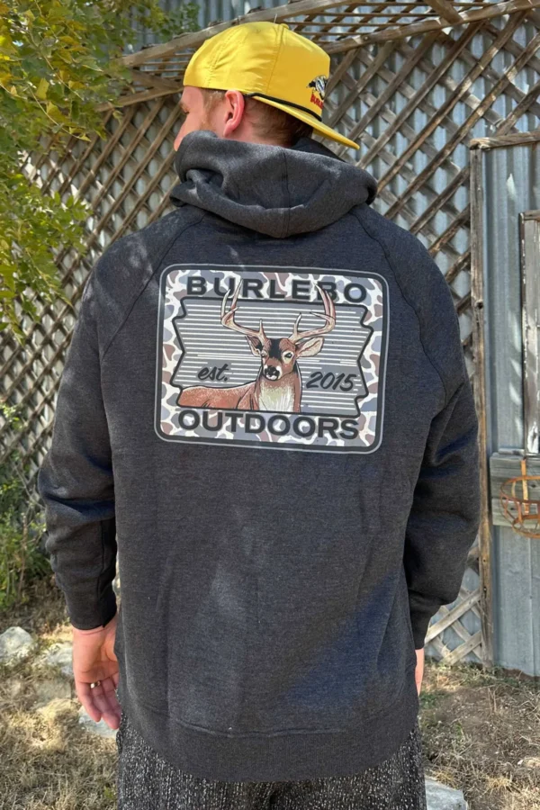 Burlebo Heather Black Camo Buck Patch Fleece Hoodie