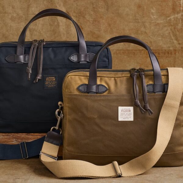 Filson Tin Cloth Compact Briefcase Dark Tan and Navy