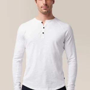 Good Man Brand Long Sleeve Henley Soft Slub Jersey White