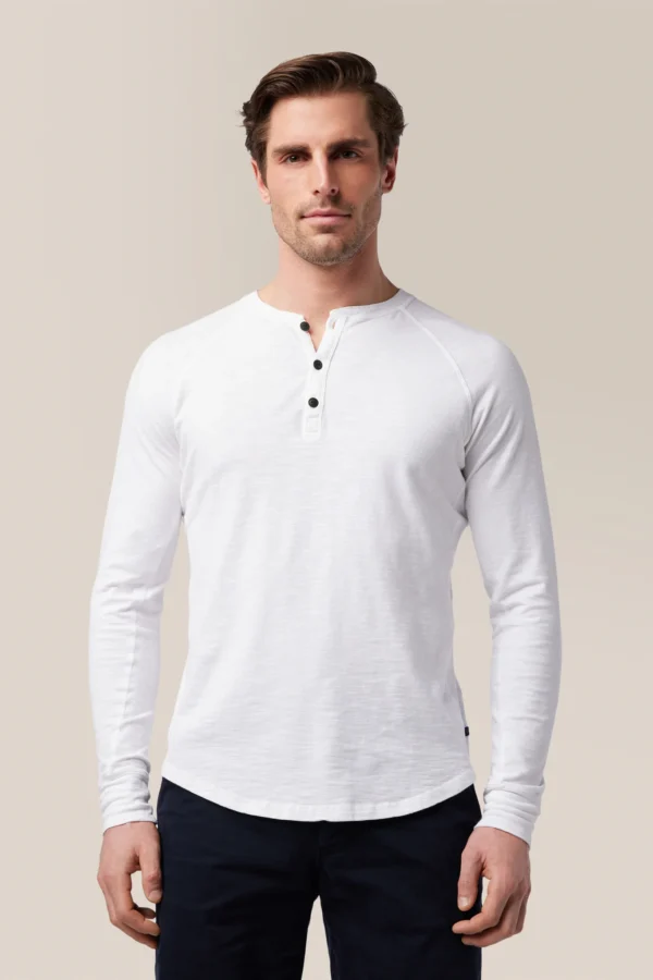 Good Man Brand Long Sleeve Henley Soft Slub Jersey White