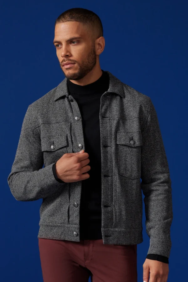 Goodman Herringbone Trucker Jacket Black