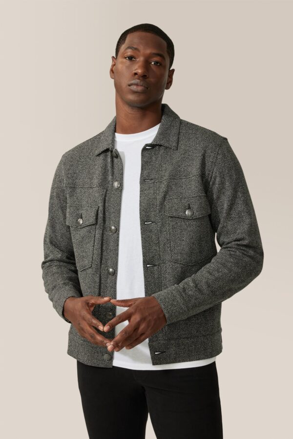 Goodman Herringbone Trucker Jacket Black for Men