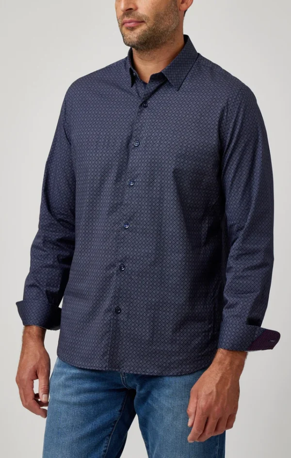 LSW Navy Diagonal Block Geo Dress Shirts