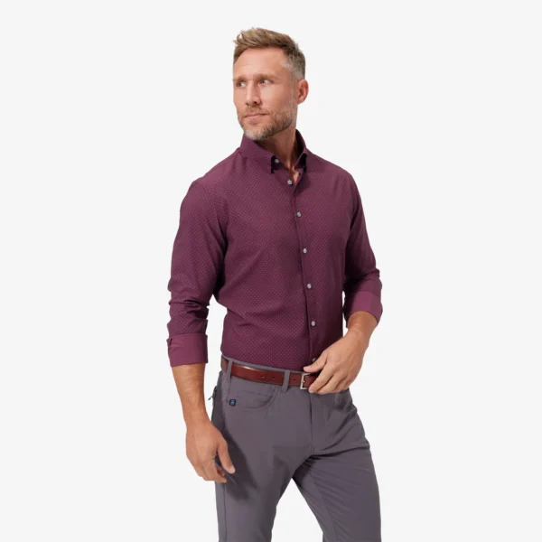 Leeward Dress Shirt Plum Gray Dot Print by Mizzen Main for Men