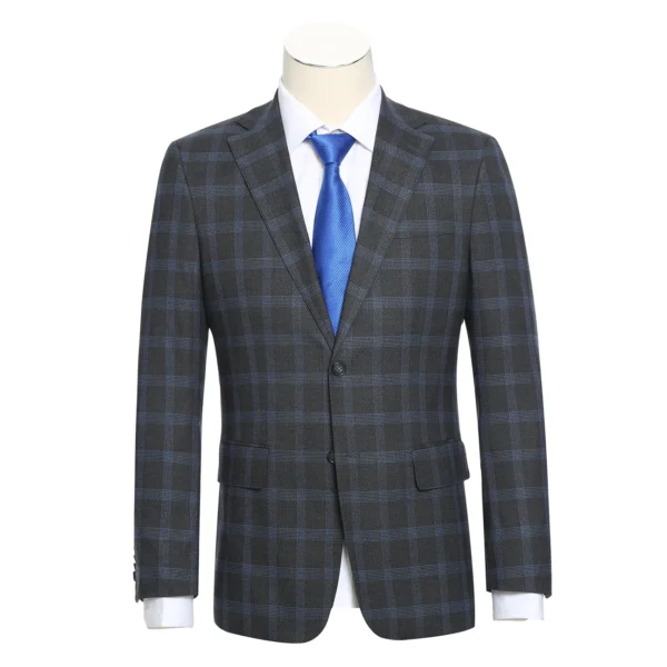 Renoir Blue Charcoal Plaid Slim Vented Blazer