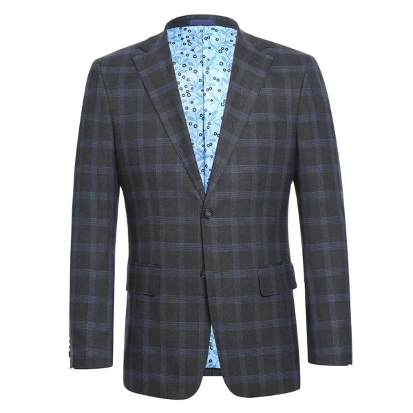 Renoir Blue Charcoal Plaid Slim Vented Blazer in Lubbock TX