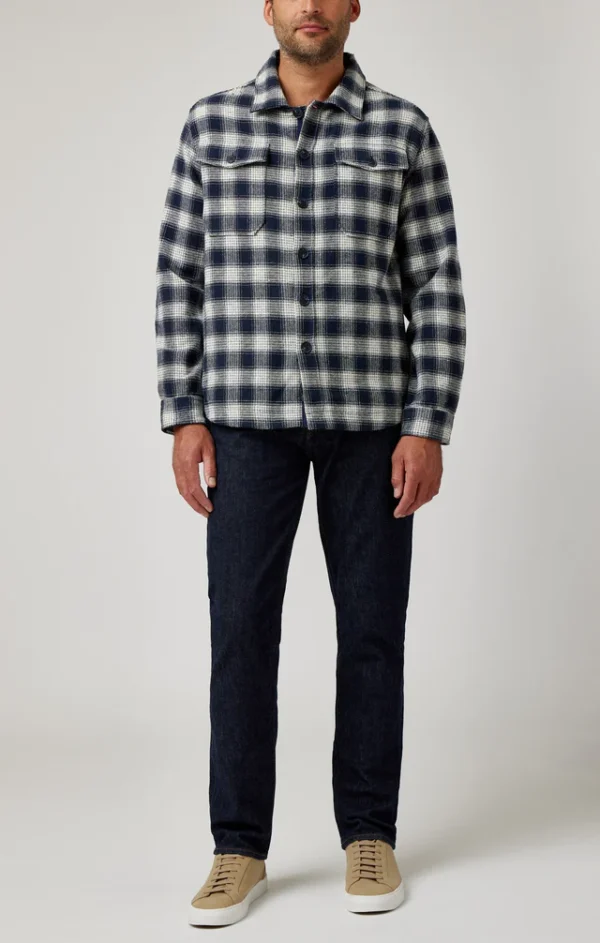 Stone Rose Navy Plaid Twill Shacket Clothing for Men