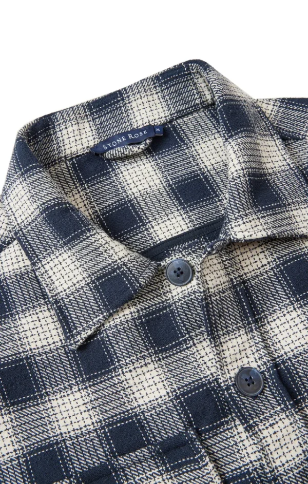 Stone Rose Navy Plaid Twill Shacket for Men