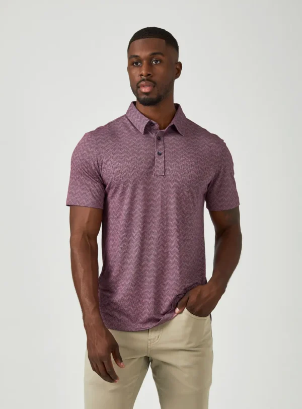 7Diamonds Tantalum Short Sleeve Polo Dusty Rose Tribal Pattern