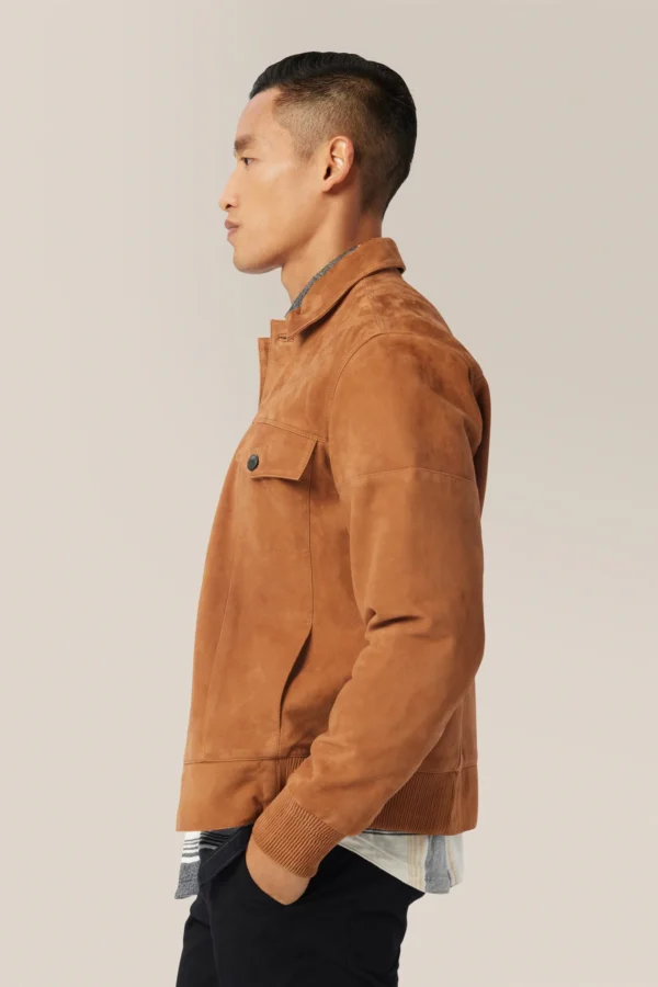 Goodman Lamb Suede Jean Jacket Camel at Men Clothing