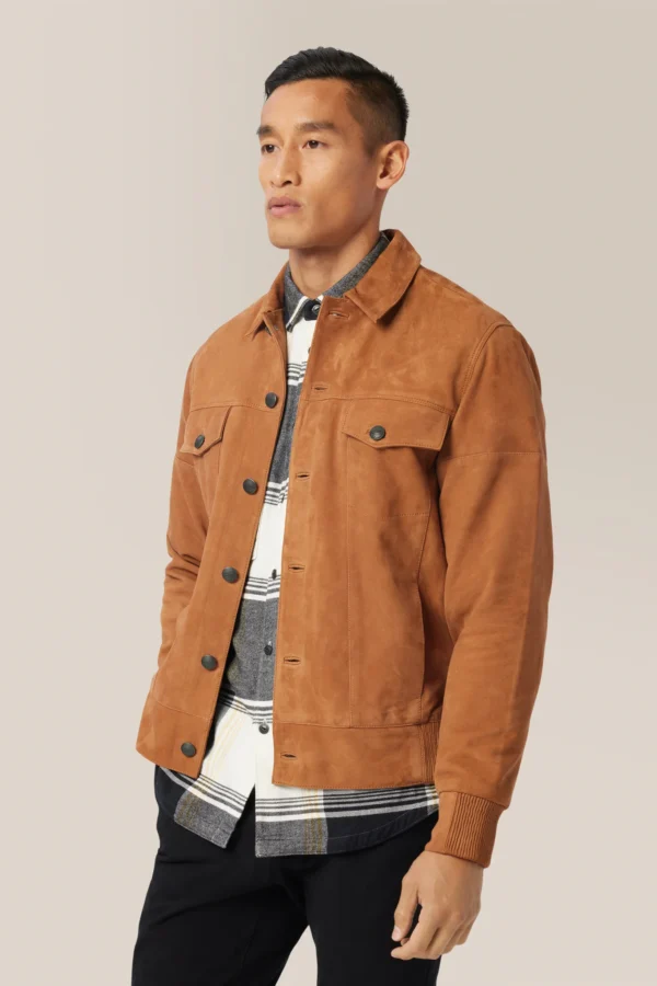 Goodman Lamb Suede Jean Jacket Camel in Midland TX Clothing Store for Men