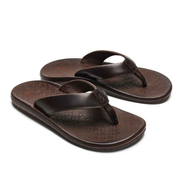 OluKai 'Ilikai Men’s Premium Leather Sandals Dark Wood