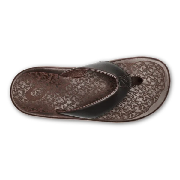 OluKai 'Ilikai Men’s Premium Leather Sandals Dark Wood Footwear